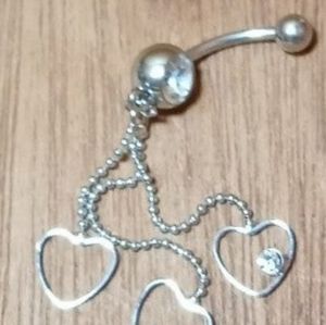 Belly Ring Hearts Dangle Cz